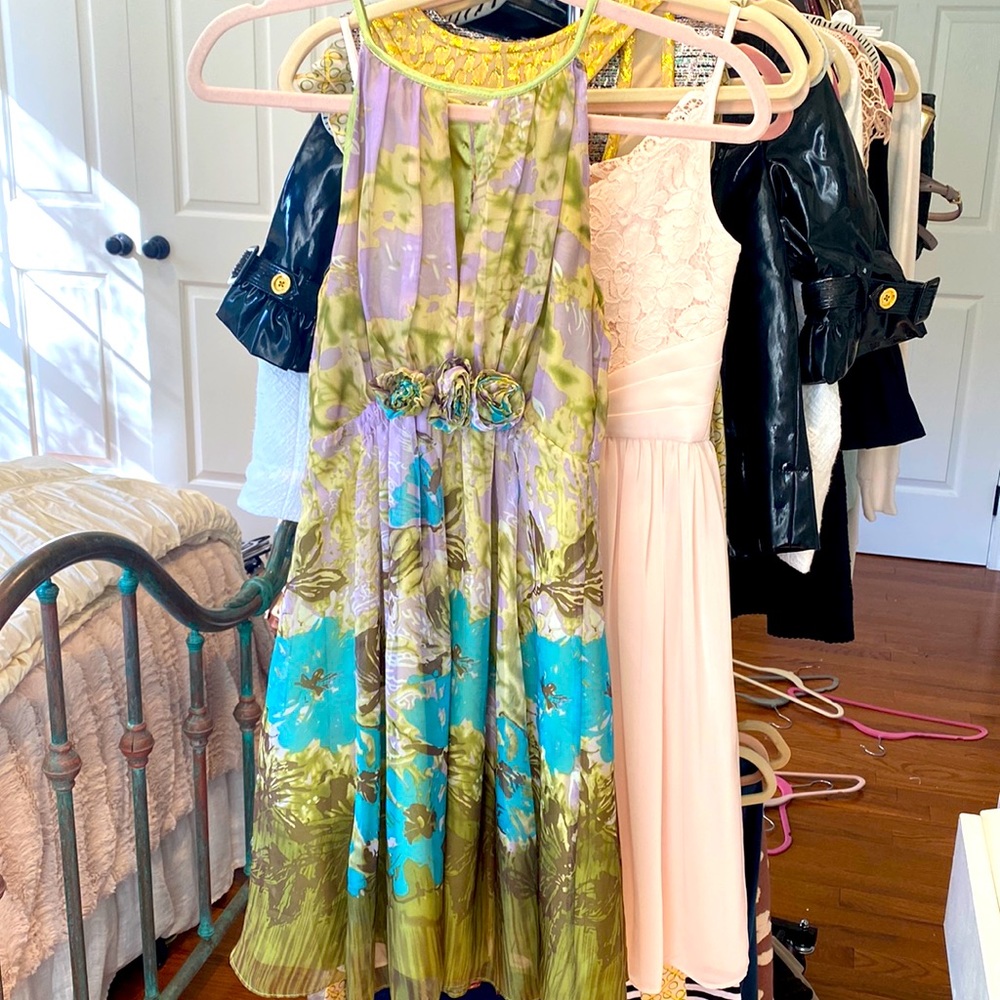 Green Blue Purple Floral Embellished Midi Dress Size S
